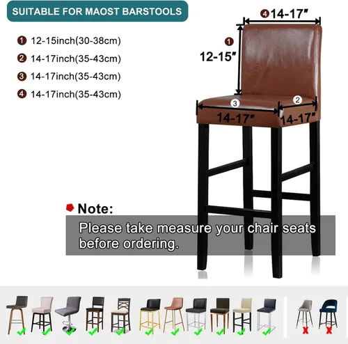 Vista 4 de Lellen Juego de 2 fundas para taburetes de bar, fundas elásticas y lavables para asientos de taburetes de bar, fundas extraíbles para sillas de bar