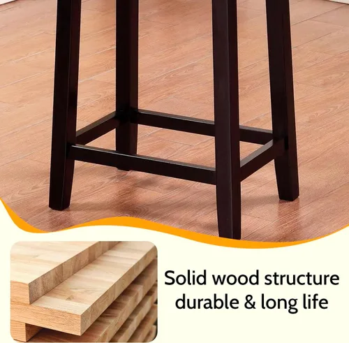 Vista 4 de PayLessHere Juego de 2 taburetes de bar de piel sintética para encimera de cocina, taburete de madera maciza de 24 pulgadas de altura
