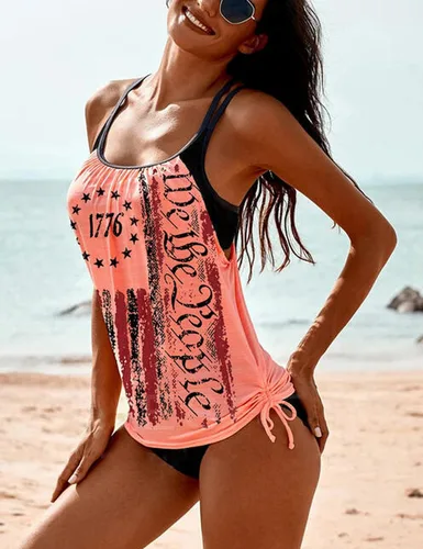 Vista 5 de SECETKET American Flag Tankini Swimsuits for Women's Two Piece We The People Women 4th of July Bathing Suits
