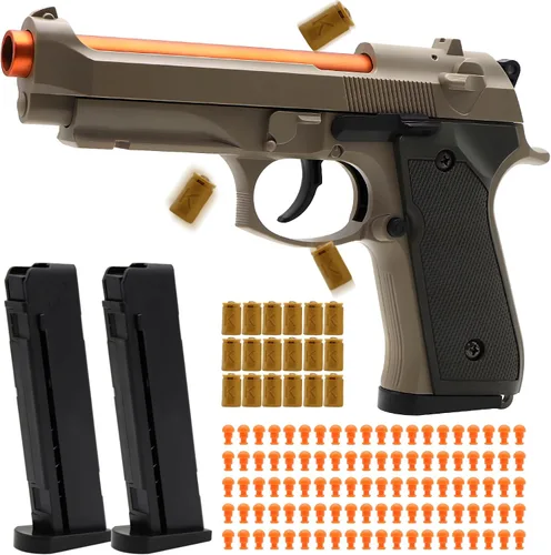 Vista 7 de Pistola de juguete automática de expulsión de carcasa – Rango de 26 a 32 pies, 2 modos (disparo y Fidget) con 2 cargadores, 18 carcasas, 100 balas