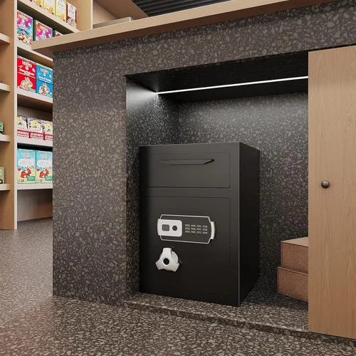 Vista 9 de Caja fuerte de 2.8 CUB para negocios, caja de seguridad electrónica con combinación digital y antipesca, caja fuerte de depósito con bolsa