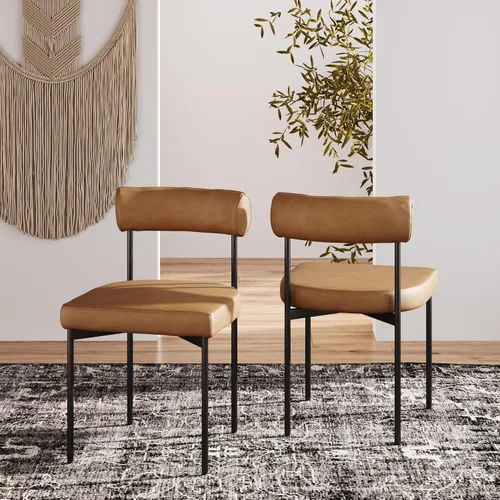 Vista 23 de Nathan James Gracie - Silla de comedor moderna con cojín, silla de comedor tapizada con marco de madera maciza, color marrón claro, juego de 2
