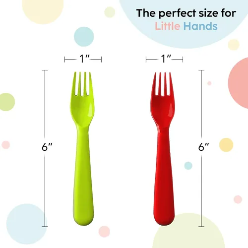 Vista 3 de Plaskidy Tenedores de plástico para niños – Juego de 16 cubiertos de colores brillantes sin BPA y aptos para lavavajillas ideales para niños