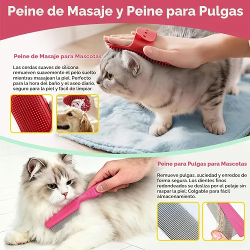 Vista 5 de 11 Piece Dog Grooming Kit - Hair, Nail, Massage Bath Supplies For Pets Cats Pink