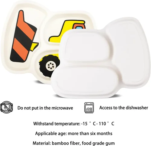 Vista 2 de Juego de platos para niños, incluye tenedor y cuchara, juego de 3 piezas, platos para niños pequeños, juego de platos divididos para alimentación