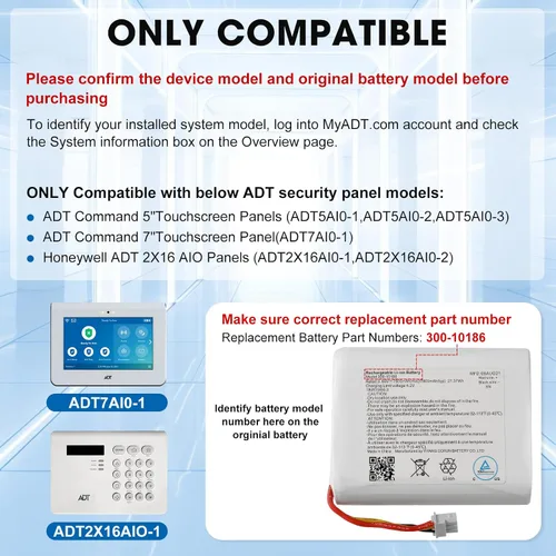 Vista 2 de rapthor Batería de repuesto 7950mAh 300-10186 para panel de seguridad inteligente ADT Command 3.6V / 3.7V / 4.2V 29.42Wh