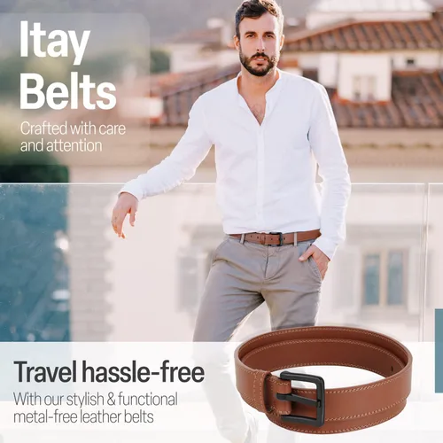 Vista 5 de ITAY - Cinturón de cuero hipoalergénico sin metal TSA, sin níquel, cinturón no metálico, cinturones TSA resistentes para el aeropuerto para hombre