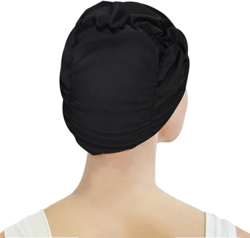 Vista 2 de Gorro de natación grande para mujer, de pelo largo, gorro de natación, de nailon elástico de gran tamaño, con pliegues elegantes