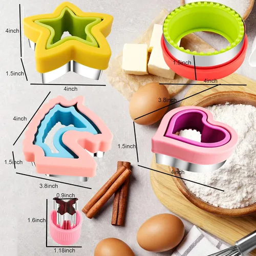 Vista 6 de Cortador de sándwiches y sellador para niños, 4 piezas, desoxidante de pan grande, sándwiches para hacer galletas de frutas y verduras, cortador