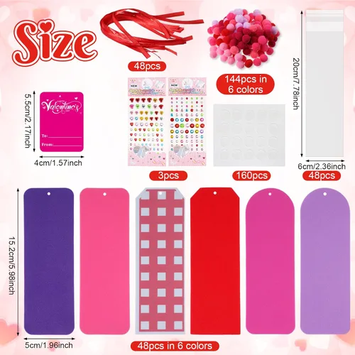 Vista 2 de Pasimy Juego de 48 marcapáginas para manualidades, kit de manualidades de espuma con diseño de corazón y calcomanías, marcapáginas a granel