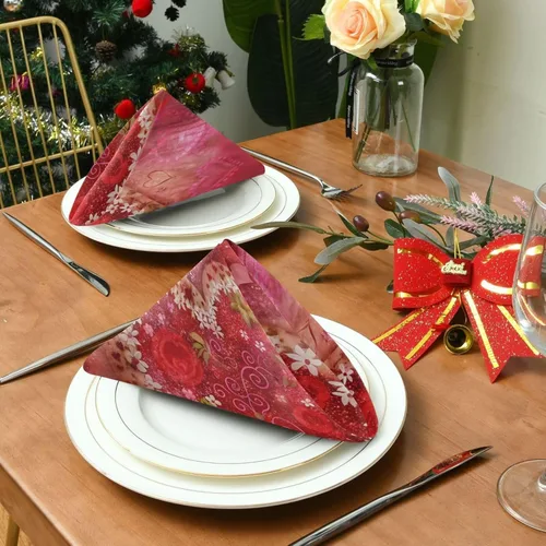 Vista 4 de Nander Juego de 6 servilletas de tela de flores de corazones para el día de San Valentín, suaves, cómodas, reutilizables, perfectas para cenas