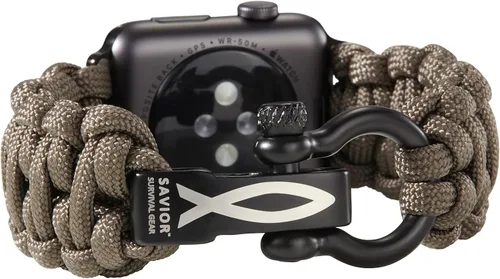 Vista 30 de Savior Survival Gear - Correa de repuesto para Apple Watch de 1.65”/42 mm, hecha de 550 cuerda de paracaídas con grillete ajustable de acero Negro