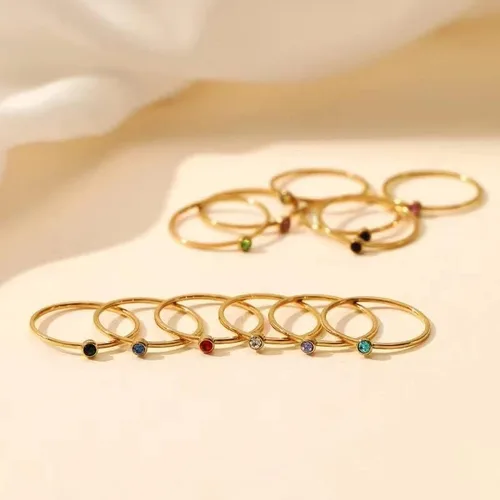 Vista 7 de FISSEN JEWELRY Bonitos anillos de piedras preciosas chapados en oro de 14 quilates, apilables, anillos de piedra natal para mujer, anillos de oro