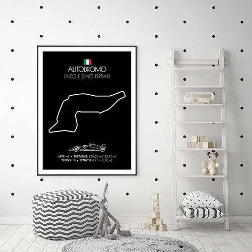 Vista 5 de Custom Car Posters Póster hecho a mano compatible con Autodromo Enzo e Dino Ferrari (Imola, Italia), póster de pista de carreras diseñado