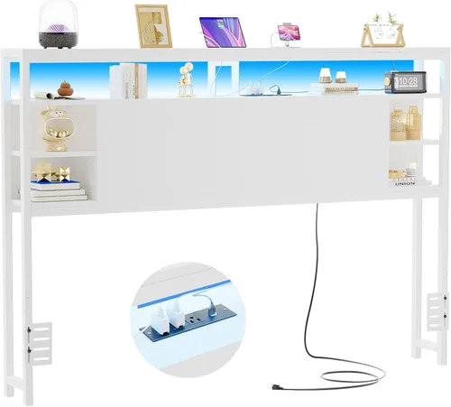 Vista 11 de Unikito Cabecera individual con almacenamiento, cabeceros con toma de corriente y luces LED inteligentes, cabecera resistente para cama