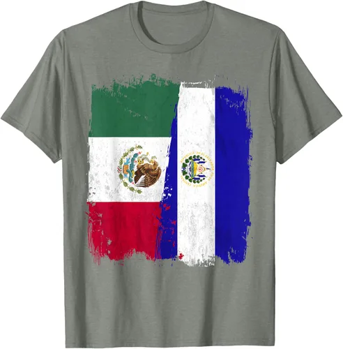 Vista 32 de Camiseta con la bandera mexicana de El Salvador con la mitad de la bandera mexicana de El Salvador