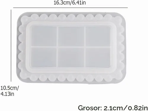 Vista 2 de Molde de bandeja de resina con bordes de cuentas, molde rectangular para placa de joyería para resina epoxi, soporte para velas, jabonera