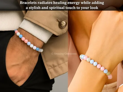 Vista 879 de Amazing Gemstone Pulsera de cristal para mujeres y hombres, pulsera de cristal curativo de protección, pulsera elástica con cuentas de piedras