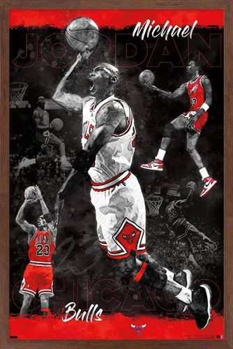 Vista 10 de Trends International Michael Jordan - Póster de pared de bosquejo, 14.725 x 22.375 pulgadas, versión enmarcada de madera de granero Versión