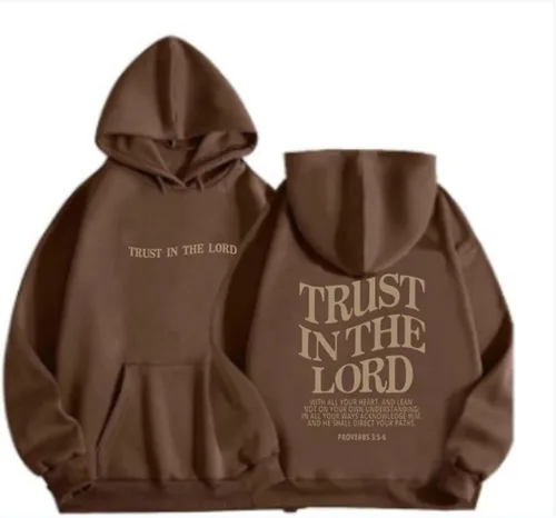 Vista 4 de Trust In The Lord - Sudaderas con capucha y estampado cristiano de moda, con bolsillo, de gran tamaño, moda de otoño e invierno 2023