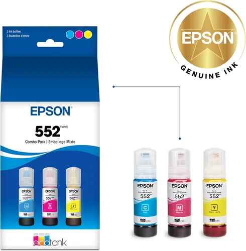 Vista 2 de Epson 552 EcoTank Ink Botella de capacidad ultra alta tres colores CMY Combo Pack (T552620-S) Funciona con ET-8500, 8550