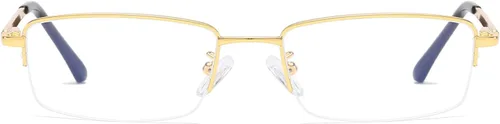 Vista 2 de Half Rim Blue Light Glasses for Men Women Rectangular Metal Eyewear Dorado brillante