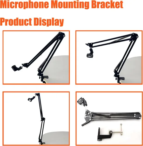 Vista 4 de Soporte de montaje de micrófono Micrófono Suspensión Boom Mic Soporte de brazo de tijera para Studio Broadcast Grabación Mic Stand