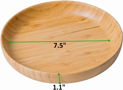 Vista 2 de Platos redondos de madera de 7.5 pulgadas para alimentos, platos de bambú reutilizables, platos de cena para mesa, 2 piezas de platos de madera