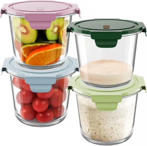 Vista 13 de 16 onzas Recipientes de vidrio para preparar comidas, recipientes herméticos de vidrio de 2 tazas con tapas, recipientes de sopa de vidrio