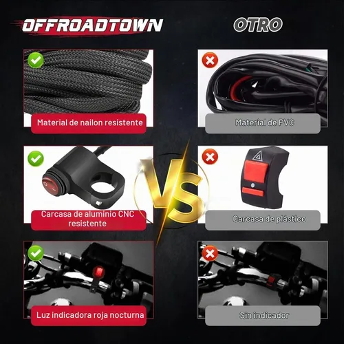 Vista 4 de OFFROADTOWN Kit de arnés de cableado para barra de luz LED de 1 cable con interruptor de manillar de motocicleta 7/8" 12V 40A Relé Fusible Arnés