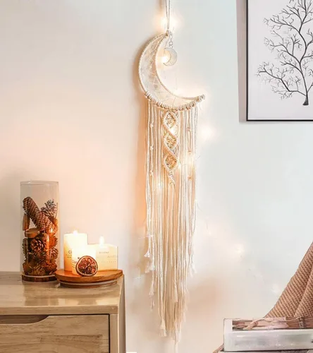 Vista 10 de Atrapasueños Atrapasueños de Luna con Luz, Atrapasueños Negro para Niñas y Niños, Decoración de Pared de Dormitorio, Decoración de Navidad