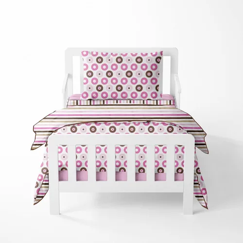 Vista 10 de Bacati - Juego de ropa de cama de algodón de 4 piezas para niñas pequeñas, 100% algodón, incluye edredón reversible, sábana bajera, sábana superior
