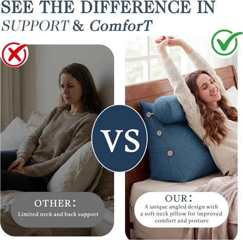 Vista 4 de almohada de lectura con cuña para cama, cojín de descanso triangular ajustable para sofá, almohada en forma de cuña para soporte lumbar, cervical