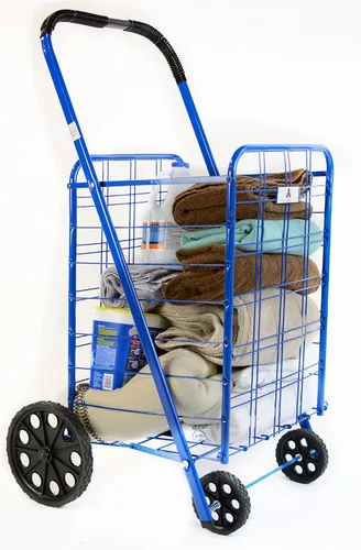 Vista 3 de Carrito de compras plegable, Acero, Azul, Extra grande