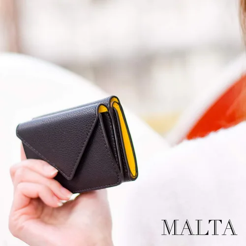Vista 3 de MALTA Cuero auténtico Trifold Mini Billetera para las mujeres Monedero Titular de la tarjeta compacto dos tonos