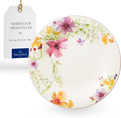 Vista 8 de Villeroy & Boch Mariefleur Gris Basic Breakfast - Plato redondo de porcelana premium con una decoración de flores juguetona, apto para lavavajillas