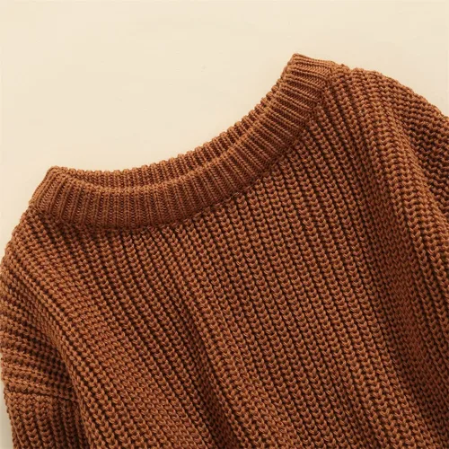 Vista 3 de Suéter de punto para bebé, unisex, suéter sin botones, cálido, de cuello redondo y manga larga para bebés y niños pequeños