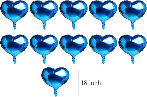 Vista 2 de 10 globos de aluminio en forma de corazón azul de 18 pulgadas de Mylar para decoración de fiesta de cumpleaños