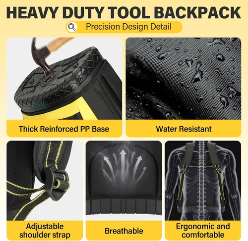 Vista 4 de AIRAJ Mochila de herramientas resistente, mochila de herramientas de 17 pulgadas con base dura moldeada impermeable, bolsa de herramientas duradera