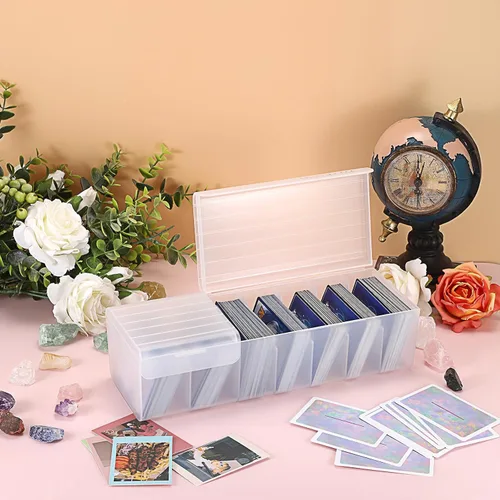 Vista 7 de OwnMy - Caja de almacenamiento de plástico para tarjetas comerciales Plastic Card Organizer Box with Dividers, Plastic Baseball Card Storage Box