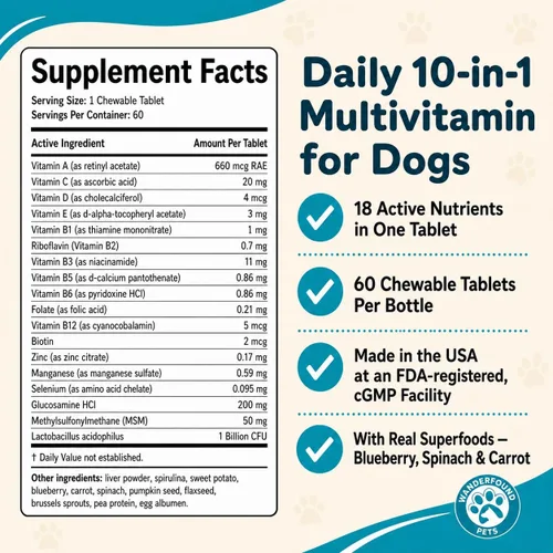Vista 6 de Wanderfound Pets Multivitamínico 10 en 1 para perros, vitaminas masticables para perros con glucosamina, D3 y MSM, suministros de salud para perros