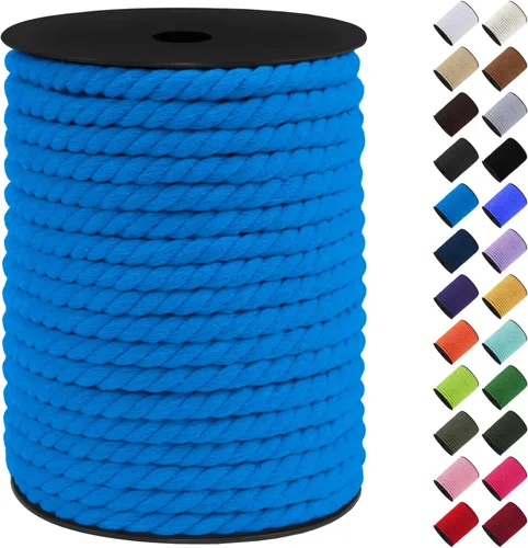 Vista 14 de Cordón de macramé de algodón, 0.315 in x 131 pies, hilo grueso para manualidades, cuerda trenzada de 3 hebras para colgar en la pared, ganchos