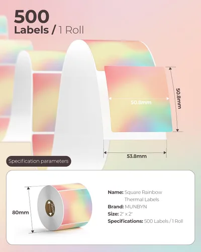 Vista 2 de Etiquetas adhesivas térmicas cuadradas del arco iris+etiquetas térmicas del círculo de 2 pulgadas