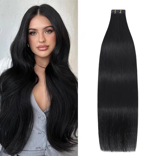 Vista 16 de Extensiones de cabello humano real color negro azabache, extensiones de cabello humano 100% Remy, sedosas y lacias, para mujeres, 20 unidades por
