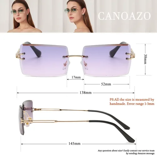 Vista 6 de Rimless Rectangle Sunglasses Women Men Trendy Square Y2K Glasses Retro Frameless Eyewear Gradient Lens