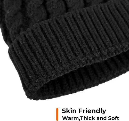 Vista 2 de Livingston Gorro de punto suave de invierno para mujer con pompón de piel sintética