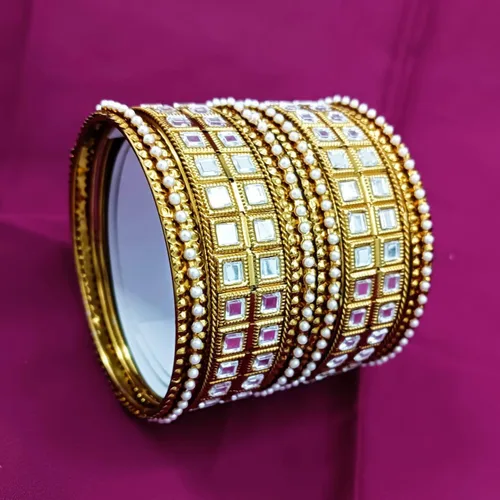Vista 2 de Efulgenz Indian Bangles for Women Faux Kundan Bangles Bracelet for Women Gold Tone Indian Wedding Jewelry Bollywood Fashion Statement Jewelry for