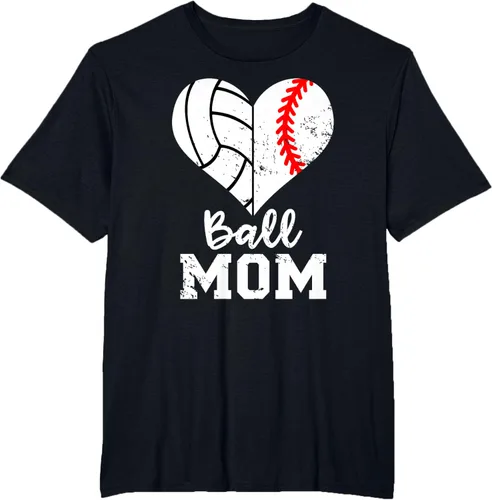 Vista 41 de Ball Mom Heart Funny Baseball Voleibol Mom - Camiseta para mamá, Negro, S