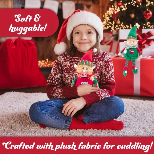 Vista 5 de Muñecas de peluche de Navidad de elfo, juego de 2 elfos de 12 pulgadas para niños y niñas, juguetes de estante de felpa divertidas, decoraciones