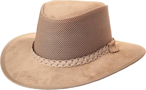 Vista 4 de Breeze - Sombrero de malla de cuero para hombres y mujeres UPF 50 transpirable ventilado Ala ancha, correa ajustable para la barbilla, sombrero
